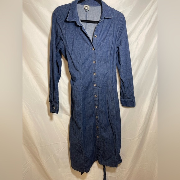 Classic Minimalist Capsule Anne Klein Jean Stretch Blue Long Sleeve Midi Dress - Picture 2 of 7